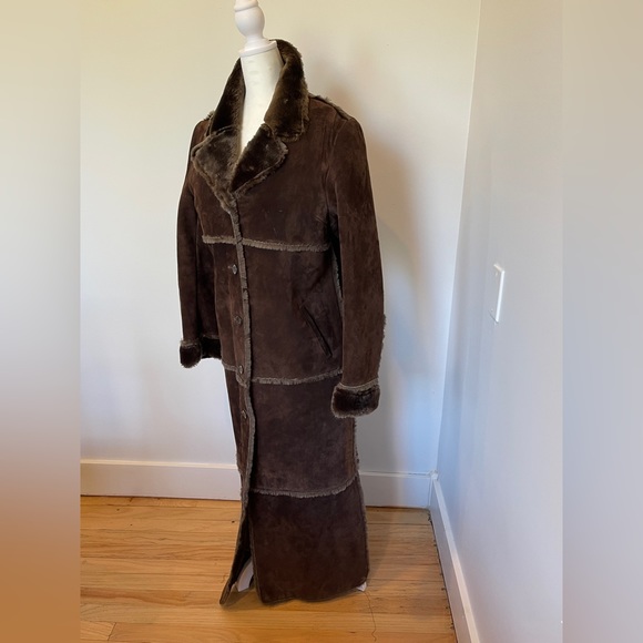 Sold : Ladies Suede full length Duster coat W/fur lining (size M) - Picture 1 of 11